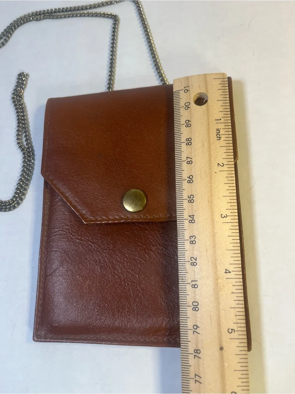 Vintage Brown Leather Crossbody Pouch with Chain Strap Passport Holder
